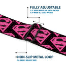 Superman Black Silver Seatbelt Belt - Diagonal Superman Logo w/Hearts Black/Pink Webbing