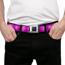 Superman Black Silver Seatbelt Belt - Superman Logo in Heart Purple/White/Pink Webbing