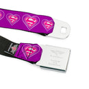 Superman Black Silver Seatbelt Belt - Superman Logo in Heart Purple/White/Pink Webbing