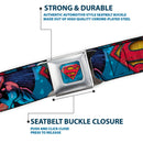 Superman Shield Weathered Full Color Blue Red Yellow Seatbelt Belt - Superman Unchained Under Sea Pose/Shield Blues/Gray/Red/Yellow Webbing