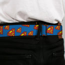 Superman Full Color Blue Seatbelt Belt - Super Shield Diagonal Royal Blue/Red Webbing