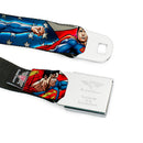 Superman Full Color Blue Seatbelt Belt - Superman Action Poses/Stars & Stripes Webbing