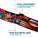 Superman Full Color Blue Seatbelt Belt - Superman Poses/American Flag Webbing