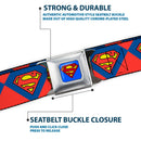 Superman Full Color Blue Seatbelt Belt - Superman Shield Diamond Outline Red/Blue/Yellow Webbing