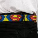 Superman Full Color Blue Seatbelt Belt - Jagged Superman Shield CLOSE-UP Yellow/Blue/Red Webbing