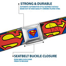 Superman Full Color Blue Seatbelt Belt - Jagged Superman Shield CLOSE-UP Yellow/Blue/Red Webbing