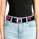 Superman Shield Full Color Black Hot Pink Seatbelt Belt - Superman Shield Black/Hot Pink Webbing