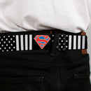 Superman Shield Full Color Black/White/Red/Blue Seatbelt Belt - Superman Shield Americana Stars and Stripes Black/White/Red/Blue Webbing