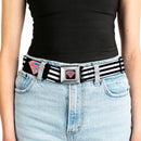 Superman Shield Full Color Black/White/Red/Blue Seatbelt Belt - Superman Shield Flip Americana Stripes Black/White/Red/Blue Webbing
