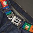 SOUTH PARK Title Logo Full Color Black/White Seatbelt Belt - South Park Boys Pose Blocks Multi Color Webbing