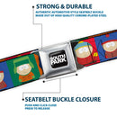 SOUTH PARK Title Logo Full Color Black/White Seatbelt Belt - South Park Boys Pose Blocks Multi Color Webbing