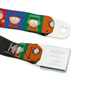 SOUTH PARK Title Logo Full Color Black/White Seatbelt Belt - South Park Boys Pose Blocks Multi Color Webbing