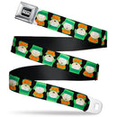 SOUTH PARK Title Logo Full Color Black/White Seatbelt Belt - South Park Kyle Flip Poses Black Webbing