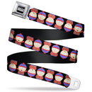 SOUTH PARK Title Logo Full Color Black/White Seatbelt Belt - South Park Stan Flip Poses Black Webbing