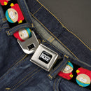 SOUTH PARK Title Logo Full Color Black/White Seatbelt Belt - South Park Cartman Flip Poses Black Webbing