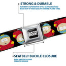 SOUTH PARK Title Logo Full Color Black/White Seatbelt Belt - South Park Cartman Flip Poses Black Webbing