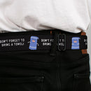 SOUTH PARK Title Logo Full Color Black/White Seatbelt Belt - South Park Towlie DON’T FORGET TO BRING A TOWEL Pose Black Webbing