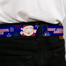 SOUTH PARK Title Logo Full Color Black/White Seatbelt Belt - South Park Cartman Holiday Quote Sweater Stitch Pose Blue Webbing