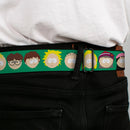 SOUTH PARK Title Logo Full Color Black/Yellow Seatbelt Belt - South Park Kids Faces Green Webbing
