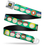 SOUTH PARK Title Logo Full Color Black/Yellow Seatbelt Belt - South Park Kids Faces Green Webbing