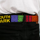 SOUTH PARK Title Logo Full Color Black/Yellow Seatbelt Belt - SOUTH PARK Boys Face Drawing and Title Logo Color Block Multi Color Webbing