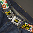 SOUTH PARK Title Logo Full Color Black/Yellow Seatbelt Belt - SOUTH PARK Title Logo and Characters Scattered White Webbing