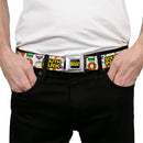 SOUTH PARK Title Logo Full Color Black/Yellow Seatbelt Belt - SOUTH PARK Title Logo and Characters Scattered White Webbing
