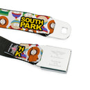 SOUTH PARK Title Logo Full Color Black/Yellow Seatbelt Belt - SOUTH PARK Title Logo and Characters Scattered White Webbing