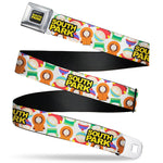 SOUTH PARK Title Logo Full Color Black/Yellow Seatbelt Belt - SOUTH PARK Title Logo and Characters Scattered White Webbing