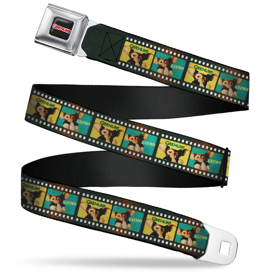 GREMLINS Title Logo Full Color Black/White/Red Seatbelt Belt - Gremlins GIZMO Film Strip Pose Blocks Webbing