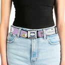 GILMORE GIRLS Title Logo Full Color Blue/White Seatbelt Belt - GILMORE GIRLS Title Logo and Flower Petals Lavender/White/Blue Webbing