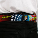Wonder Woman Logo Full Color Red Seatbelt Belt - Wonder Woman Face w/Stars Webbing