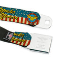 Wonder Woman Logo Full Color Red Seatbelt Belt - WONDER WOMAN/Logo Americana Red/White/Blue/Yellow Webbing
