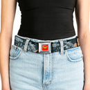 Wonder Woman Logo Full Color Red Seatbelt Belt - WONDER WOMAN 4-Poses Skyline & Stars Blues Webbing