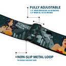 Wonder Woman Logo Full Color Red Seatbelt Belt - WONDER WOMAN 4-Poses Skyline & Stars Blues Webbing