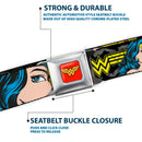 Wonder Woman Logo Full Color Red Seatbelt Belt - WONDER WOMAN w/Face CLOSE-UP Leopard Black/Gray Webbing