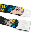 Wonder Woman Logo Full Color Red Seatbelt Belt - WONDER WOMAN w/Face CLOSE-UP Leopard Black/Gray Webbing