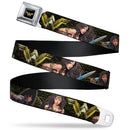 Wonder Woman 2017 Icon Full Color Black/Gold Seatbelt Belt - Wonder Woman 2017 Icon/3-Sketch Poses Black/Gold Webbing