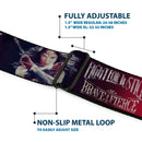 Wonder Woman 2017 Icon Full Color Black/Gold Seatbelt Belt - Wonder Woman Deflection Pose FIGHT FOR JUSTICE-BE BRAVE AND FIERCE Weathered Reds/Blues/White Webbing
