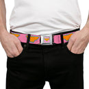 Wonder Woman Logo Full Color Pink Blue Yellow Pink Seatbelt Belt - Wonder Woman Logo Pink/Blue/Yellow/Pink Webbing