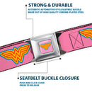 Wonder Woman Logo Full Color Pink Blue Yellow Pink Seatbelt Belt - Wonder Woman Logo Pink/Blue/Yellow/Pink Webbing