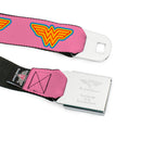 Wonder Woman Logo Full Color Pink Blue Yellow Pink Seatbelt Belt - Wonder Woman Logo Pink/Blue/Yellow/Pink Webbing
