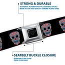 Wonder Woman Black Silver Seatbelt Belt - Wonder Woman Floral Skull Black/Multi Pastel Webbing