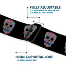 Wonder Woman Black Silver Seatbelt Belt - Wonder Woman Floral Skull Black/Multi Pastel Webbing