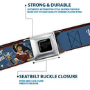 Wonder Woman Black Silver Seatbelt Belt - WONDER WOMAN/Bombshell Pose Blue/Red/White Webbing