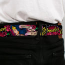 Wonder Woman Black Silver Seatbelt Belt - WONDER WOMAN/Roses STRENGTH AND BEAUTY Black-Pink Fade Webbing
