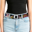 Wonder Woman Black Silver Seatbelt Belt - WONDER WOMAN/Roses STRENGTH AND BEAUTY Black-Pink Fade Webbing