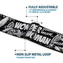 Wonder Woman Logo Reverse Brushed Seatbelt Belt - WONDER WOMAN Action Pose/Text Collage Black/White/Grays Webbing