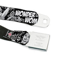 Wonder Woman Logo Reverse Brushed Seatbelt Belt - WONDER WOMAN Action Pose/Text Collage Black/White/Grays Webbing