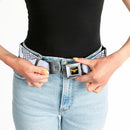 Wonder Woman Logo Reverse Brushed Black Gold Seatbelt Belt - Wonder Woman Logo Metallic Gold/Black Webbing